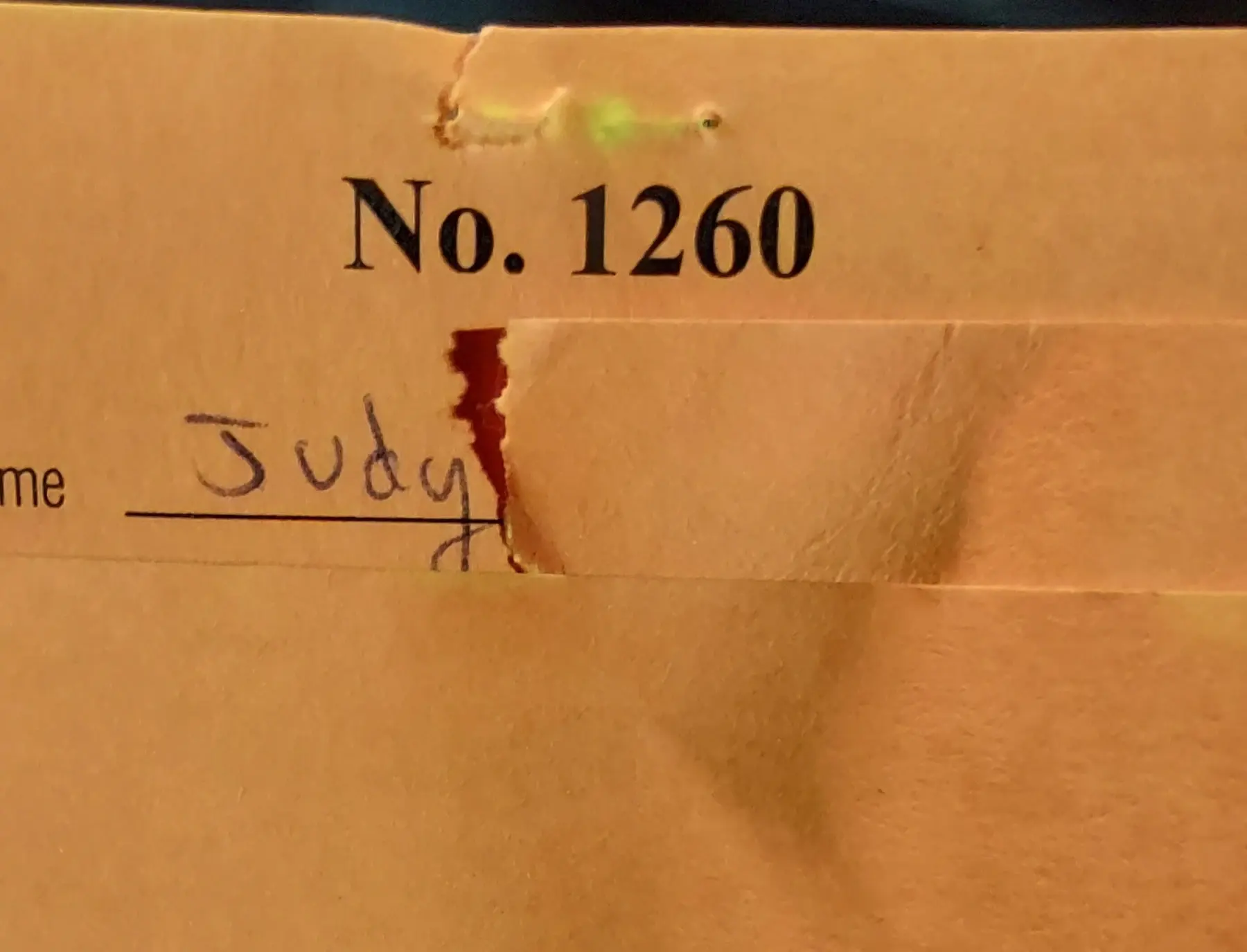The winning raffle ticket stub, number 1260